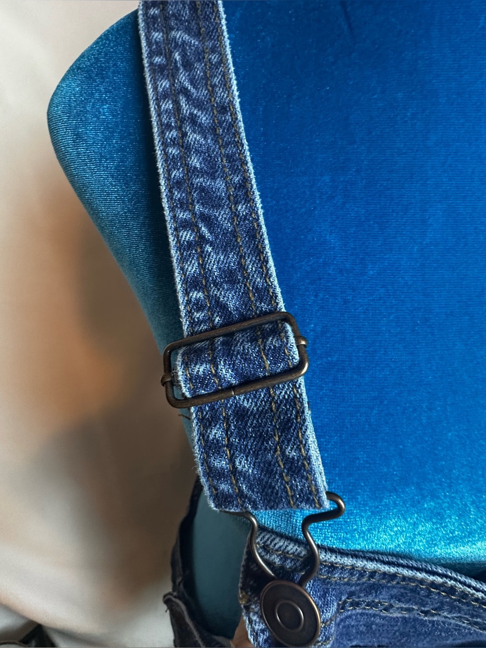 No Boundaries Light and Dark Blue Denim Shortalls - Picture 6 of 9